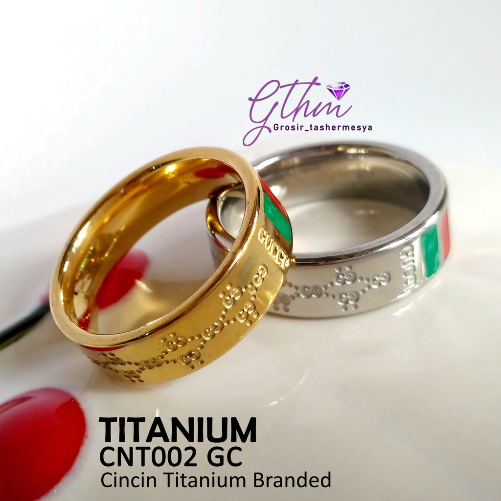 cincin titanium guci silver dan gold branded sedang trend cnt002 bisa untuk pasangan (harga satuan)