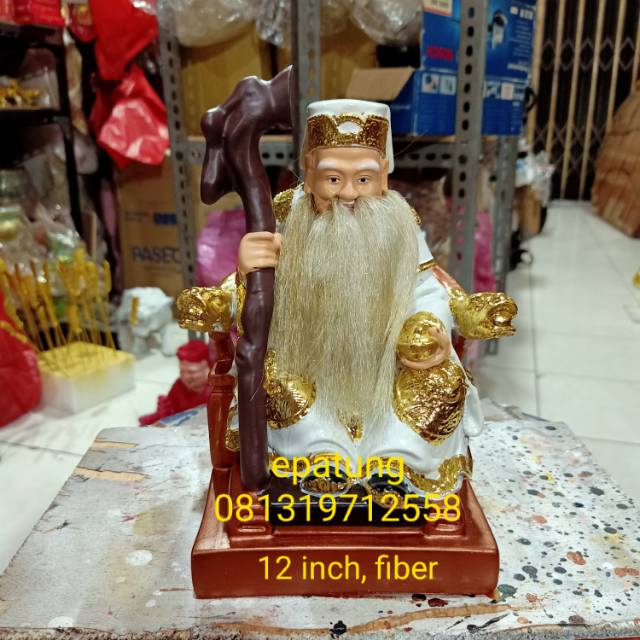 patung dewa bumi ta pe kong hok tek fiber tebal putih 8 inch 02