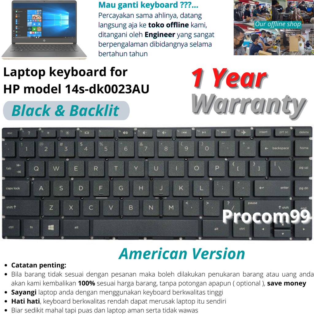 Keyboard hp model 14s-dk0023au backlit - new product