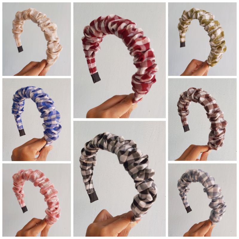 Bando scrunchies motif kotak besar/bando korea
