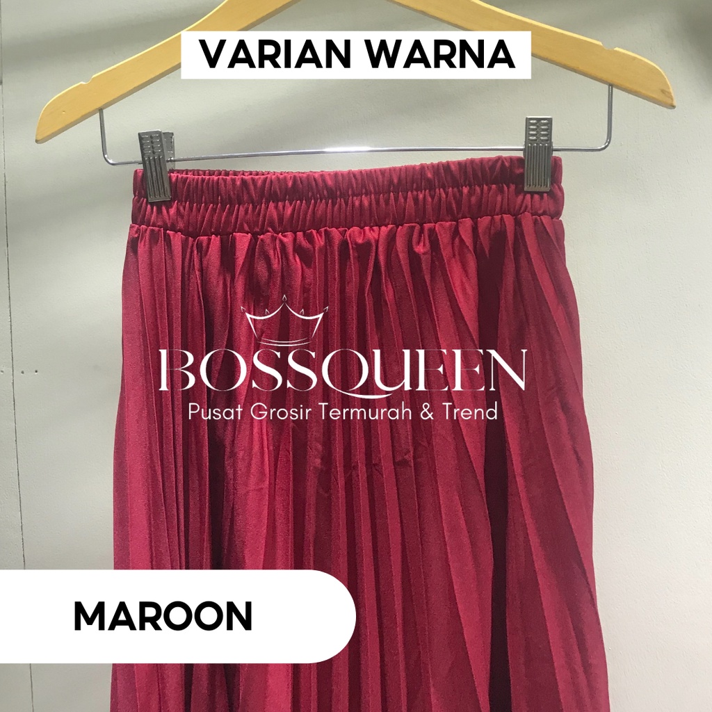 ROK PLISKET BAWAHAN PANJANG JUMBO/ROK. KERJA WANITA MUSIMAH TERMURAH TERLARIS-Maroon