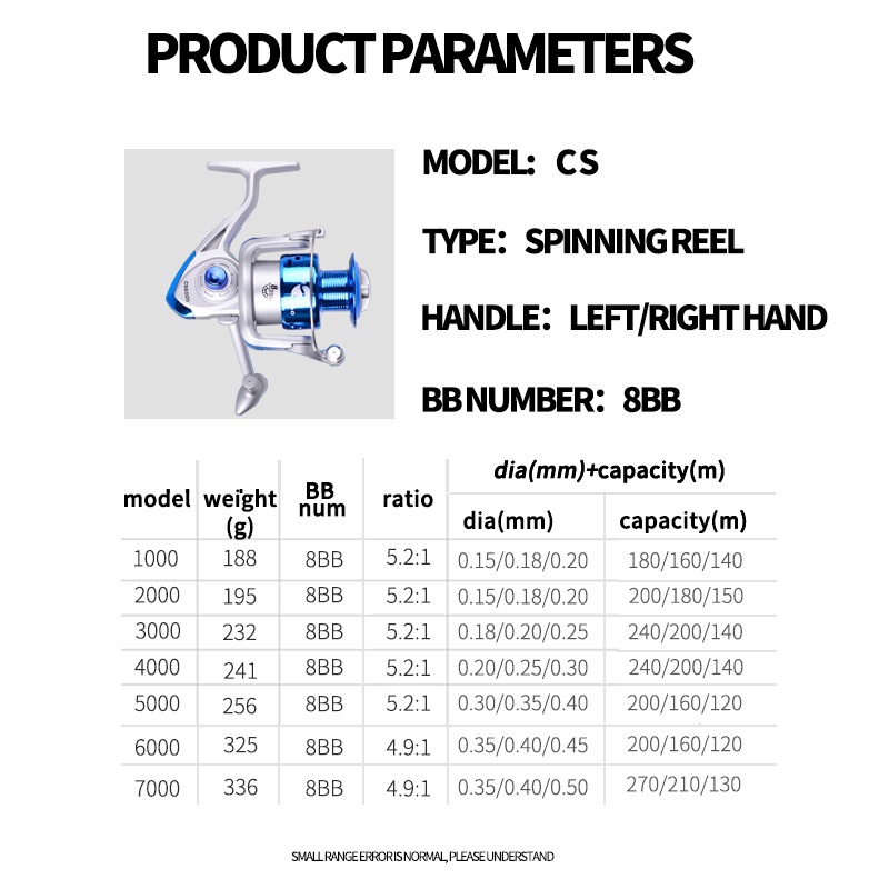 Reel Pancing 8BB Rasio 5.2: 1 Bahan Metal Drag Power Maksimal 15kg