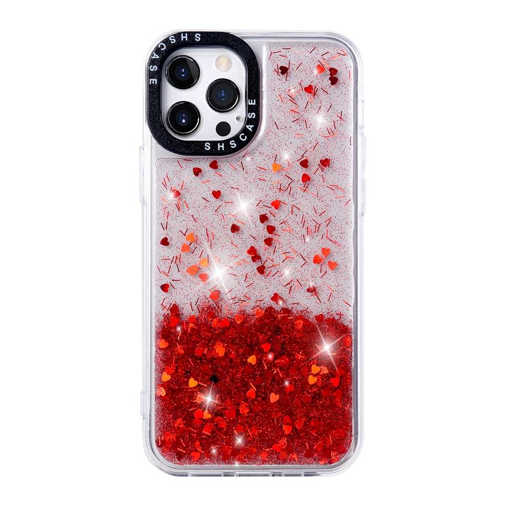 Case Glitter Transparan Shockproof Motif Hati Untuk iphone 13 12 11 Pro Max X XR XS Max 6 7 8 Plus