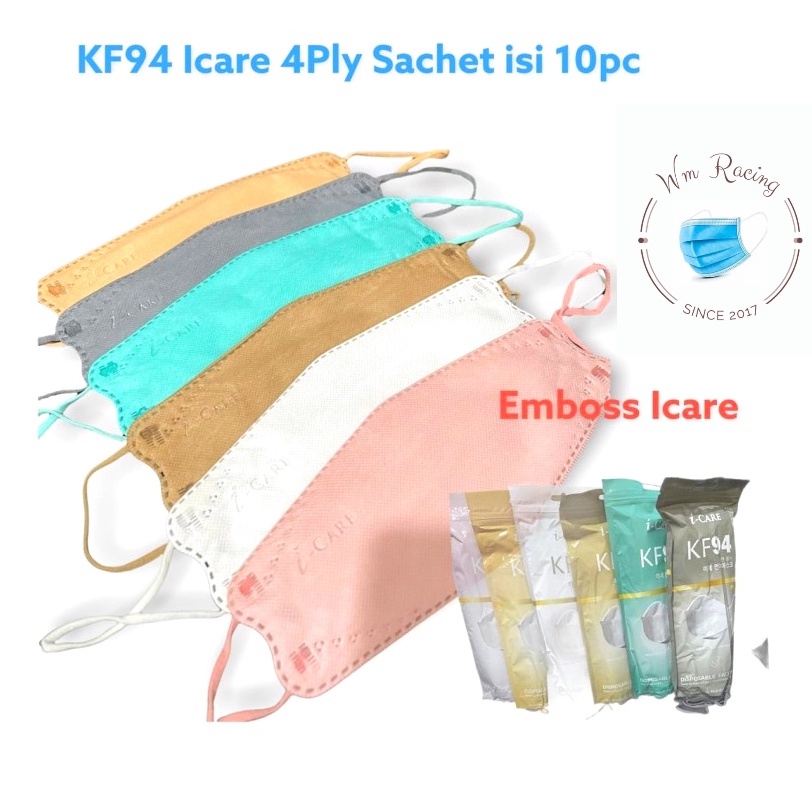 Masker KF94 ICARE Sachet Pack 3D Evo Dewasa 4ply Warna Earloop izin Kemenkes 10pc