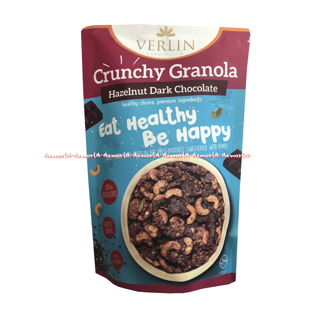 Verlin Crunchy Granola Hazelnut Dark Chocolate Eat HealtybeHappy 180gr