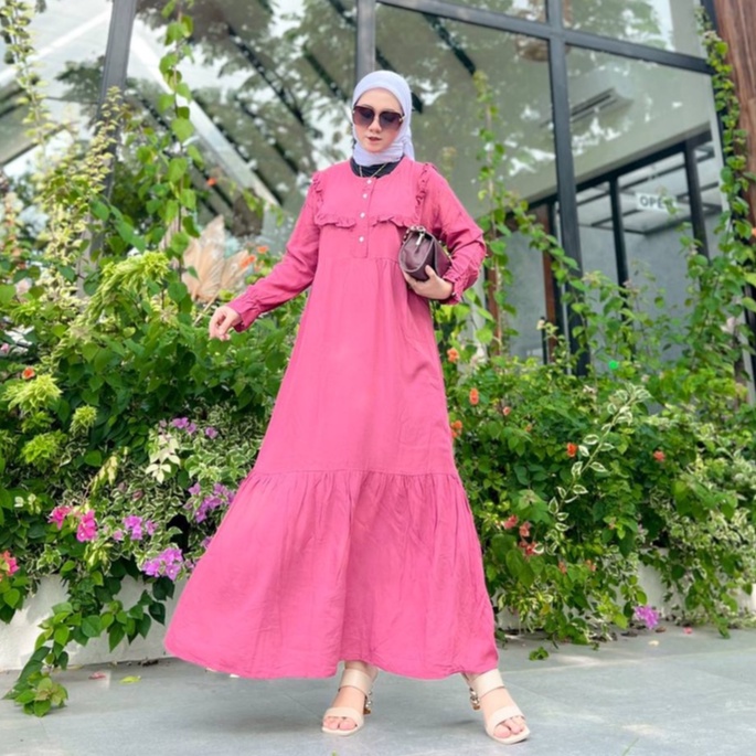 Alaya Gamis Maxy Dress Muslim Wanita Terbaru Bahan Rayon Kancing Depan