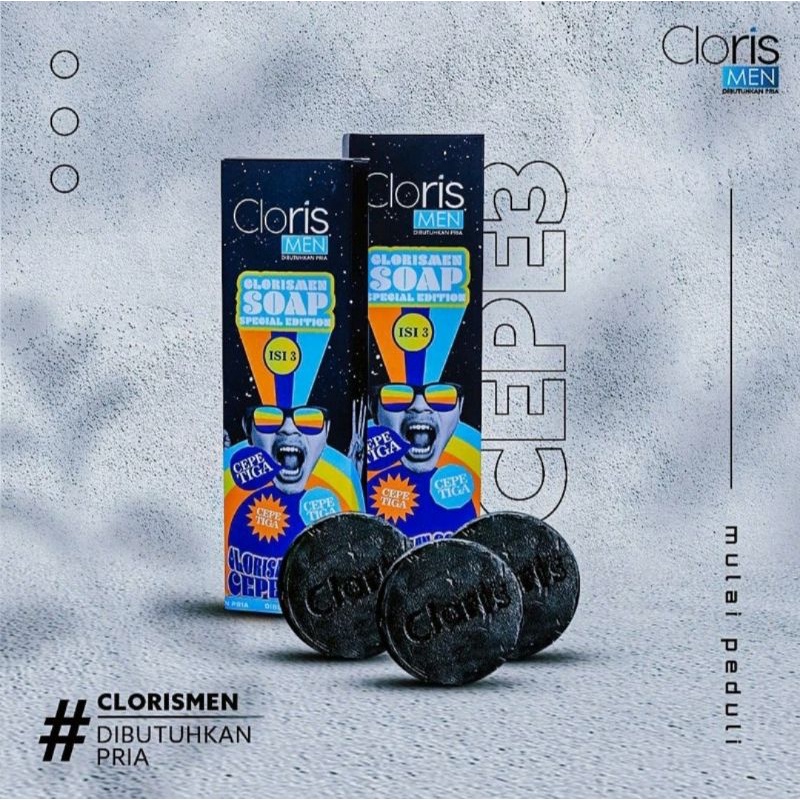 Clorismen Paket CEPE TIGA Sabun Muka Wajah Soap Pria Penghilang jerawat komedo minyak bopeng Pemutih