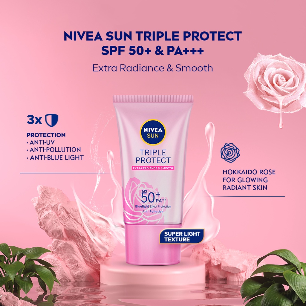 NIVEA SUN Face Serum Triple Protect Hokkaido Rose SPF50+ PA+++ 40ml - Sunscreen Sunblock