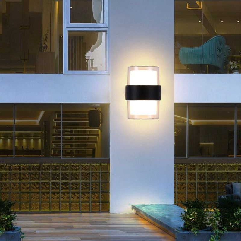 Lampu Dinding 2 Arah Kotak Bulat  Minimalis Lampu Hias Pilar Outdoor Waterproof (Sudah Termasuk Lampu)