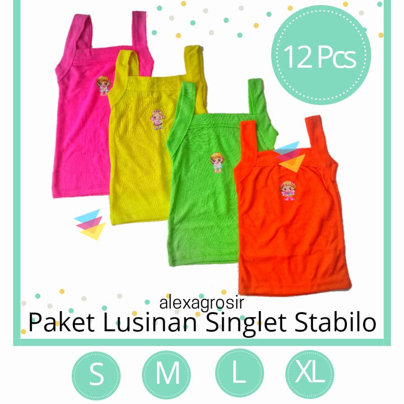 12PCS KAOS DALAM STABILO ANAK CEWEK S M L XL XXL BAHAN FULL KATUN SANGAT LEMBUT ADEM DIPAKAI