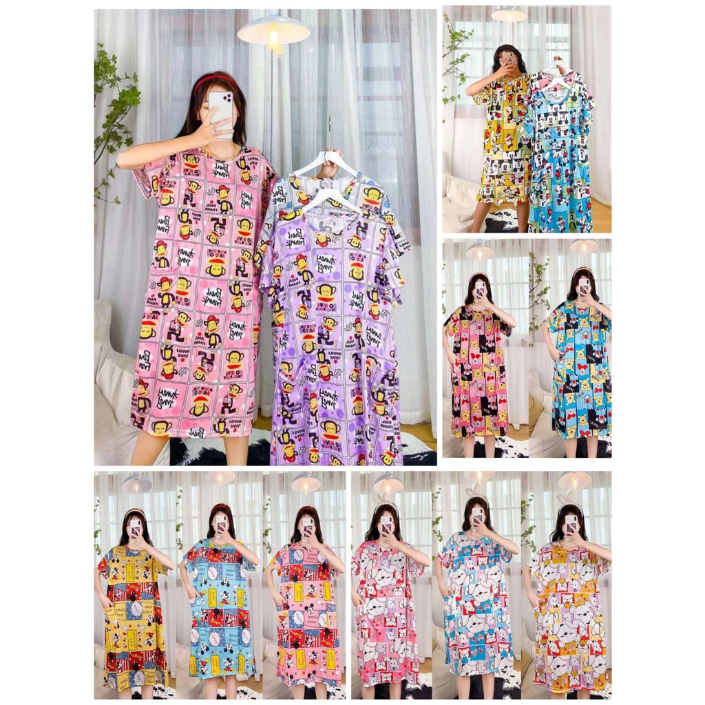 (COD) Daster Kantong Import Jumbo Karakter Kartun