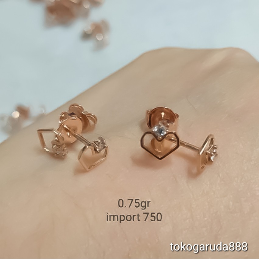 Anting duduk anak dan dewasa emas asli kadar 750 75% 22 17k kura love bintang star giwang kerabu paku cucuk stud