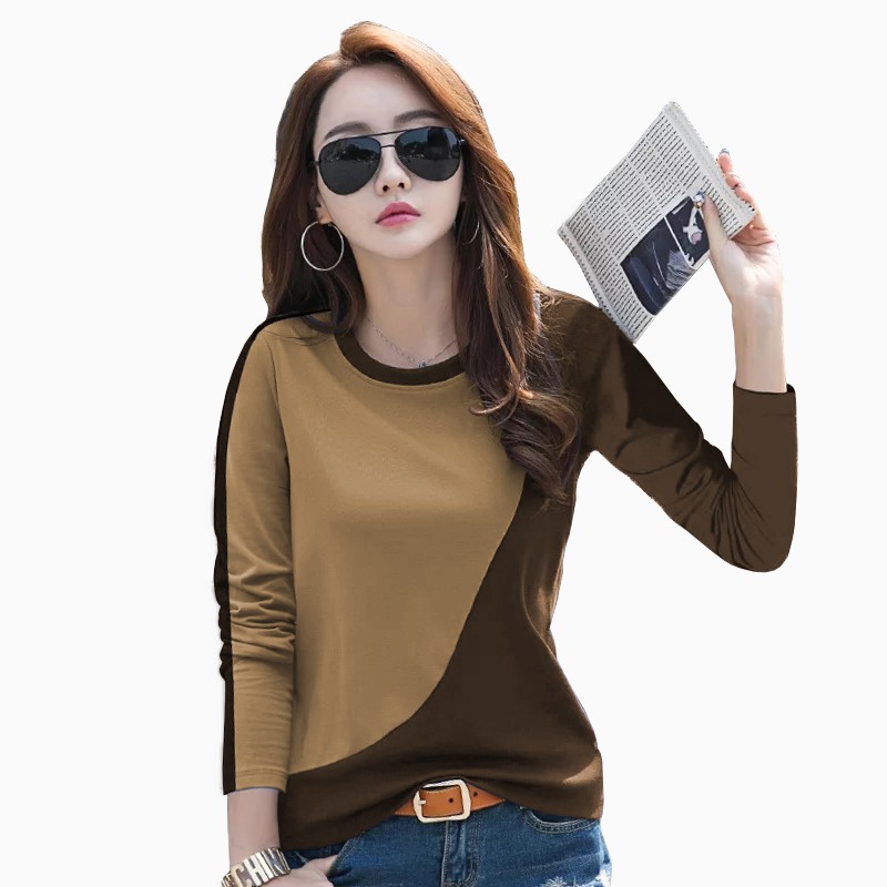 Kaos Tshirt Lengan panjang Wanita Gaya korea kombinasi warna - XSHOP Heera