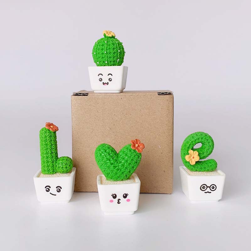 1Pc Miniature Succulent Plants Figurine Resin Cactus Potted for Room/Car Decor