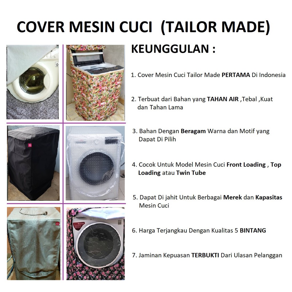 Cover Mesin Cuci Tailor Made Untuk Kapasitas 1 S/D 8 KG ( Sarung Penutup Mesin Cuci - Alas Kover Pelindung Cofer Tutup )