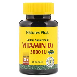 Nature's Plus, Vitamin D3, 5000 IU, 60 Softgels Nature 5000IU 5,000IU 5,000 IU