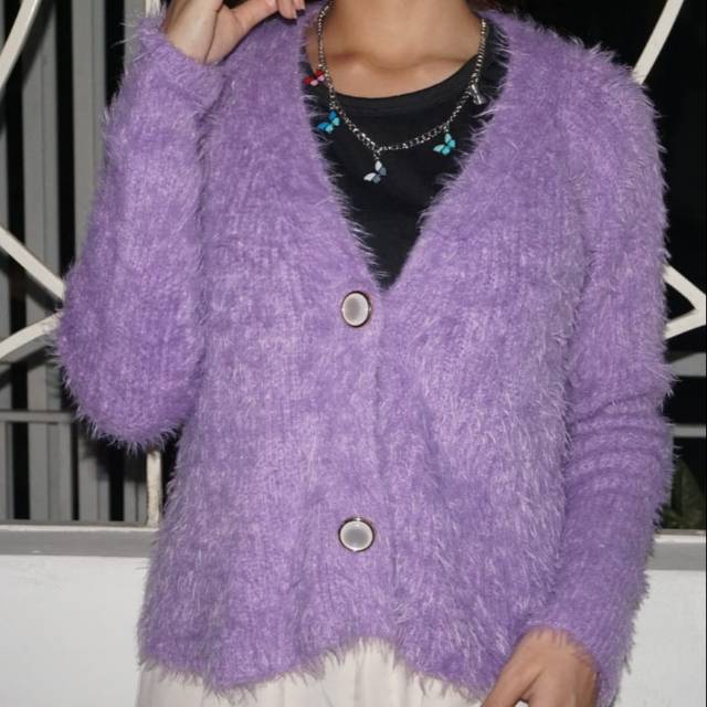 Fluffy Lilac Cardi / Cardigan Lilac Bulu