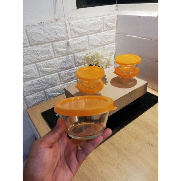 Mangkok Mangkuk Bumbu Mpasi Kaca Beling Kecil Bulat Tutup Plastik 200ml