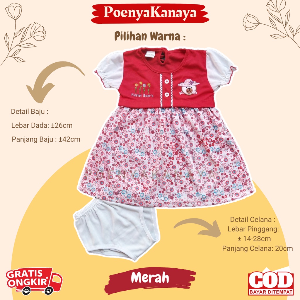 Dress Baby Anak Tangan Pendek Motif FLORIST BEAR'S Fauzan 3-12 Bulan DS80