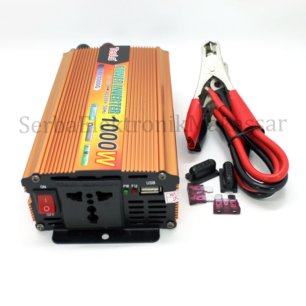 Power Inverter 1000Watt Merk TESLA DC 12Volt to AC 220Volt