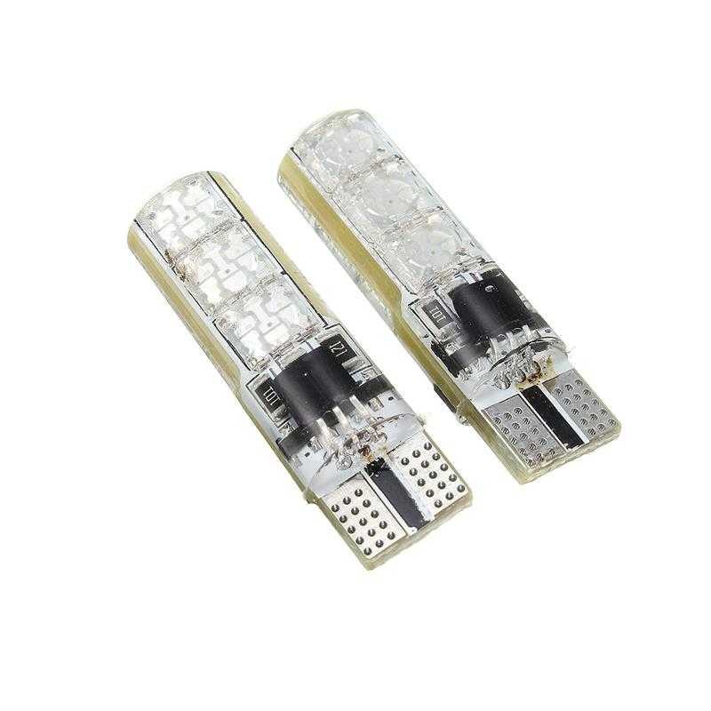 Lampu senja LED RGB Mobil T10 6 SMD 5050 5W 12V 2pcs lampu tusuk T10 berubah warna remot control