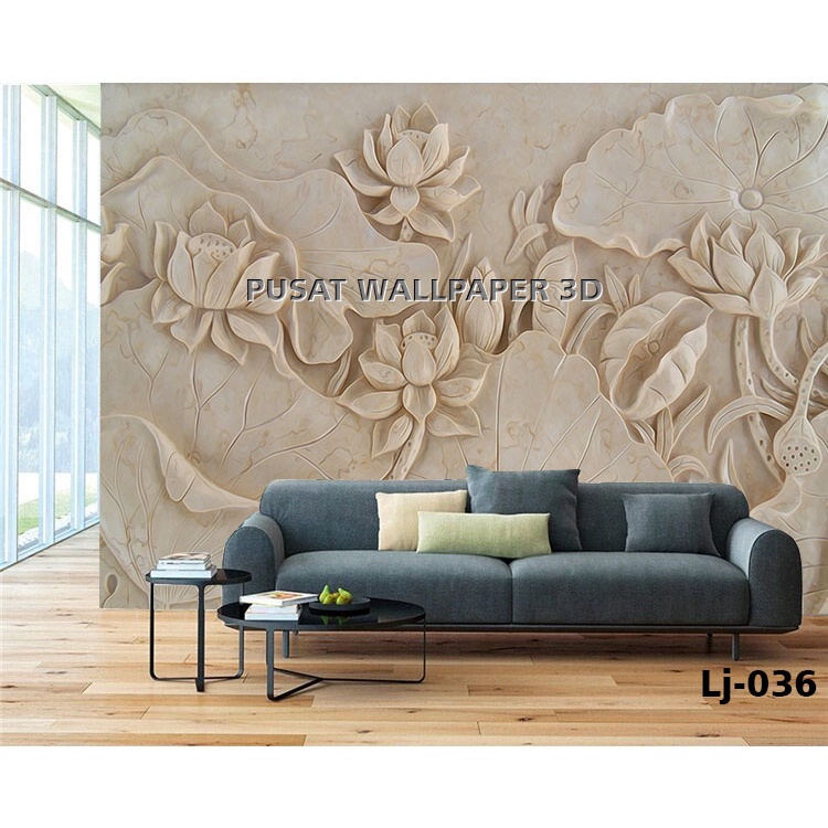 Wallpaper Dinding 3d Motif ukiran Bunga putih