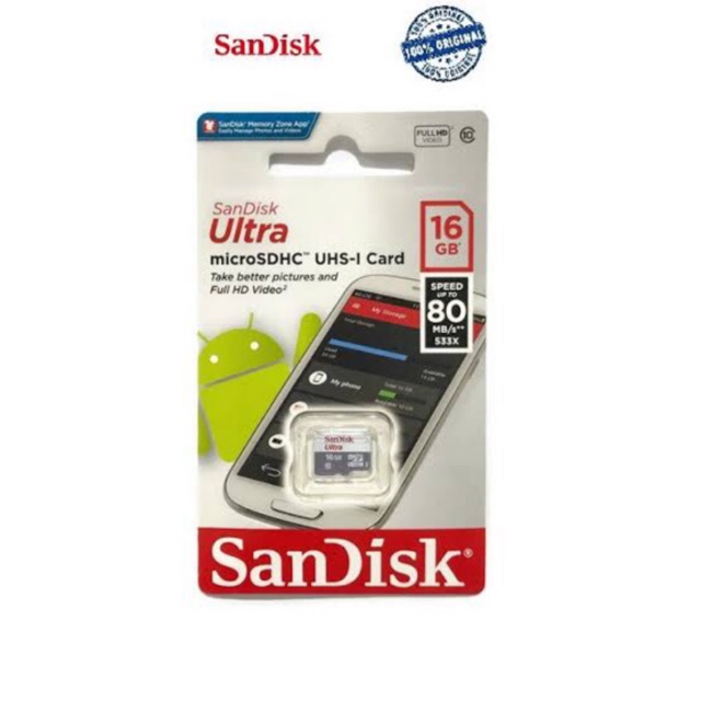 Memory sandisk ultra  micro sd class10 16gb original speed up to 80mb/s