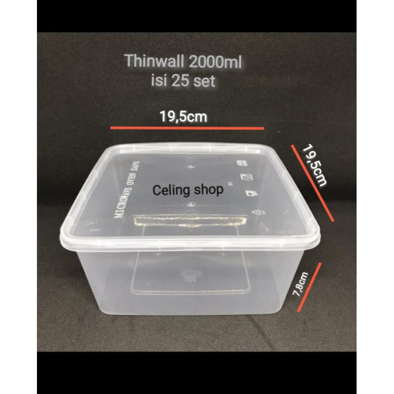 thinwall bening 2000ml SQ kotak makan plastik persegi food grade