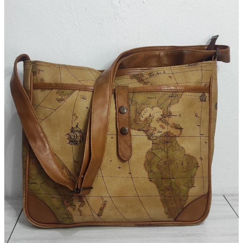 Tas motif peta unisex kulit asli