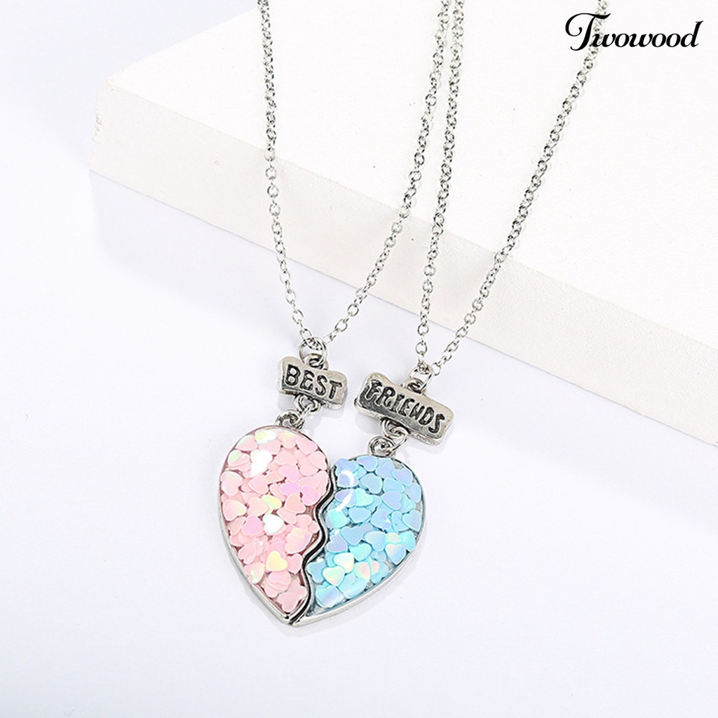 Twowood 2Pcs Couple Necklaces Sequin Stitching Heart Broken Jewelry Shiny All Match Necklaces Bracelets Jewelry Gifts