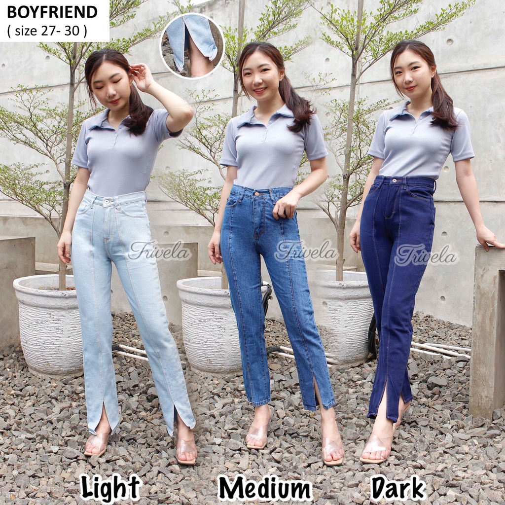 TRIVELA - Boyfriend Tulang Belah 27-34 / Boyfriend Jeans Belah / Franda Jeans