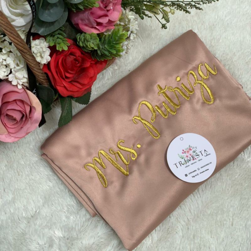 Trivesta Robes - Basic Robe Nude - Kimono Robe Bridesmaid Satin + Free Bordir (Tulisan Bebas Bisa Nama)