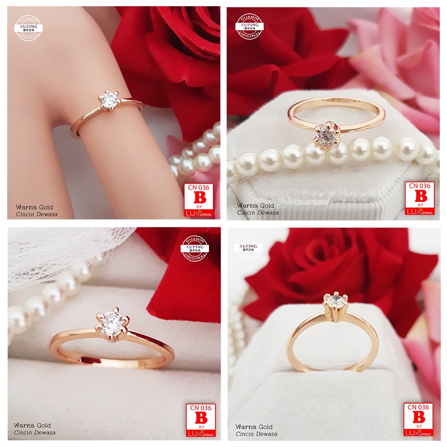 CN 036 Cincin Xuping Ori Cincin Soliter Wanita Dewasa Permata Perhiasan Imitasi Lapis Emas Cincin Xuping Murah Cincin Pertunangan Cincin Kado Pacar Luxx Xuping