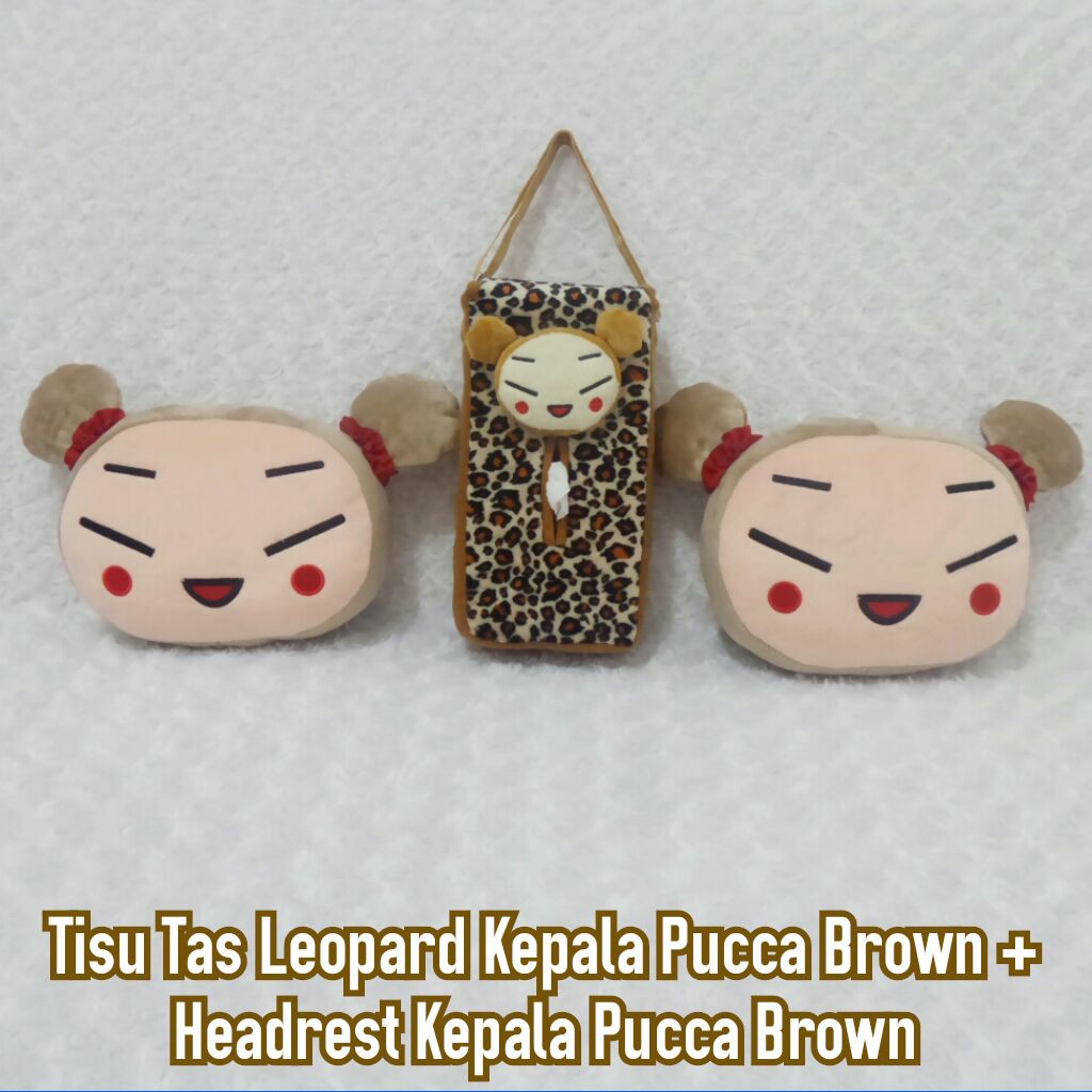 bantal mobil set 2 Headrest kepaLa Pucca Coklat