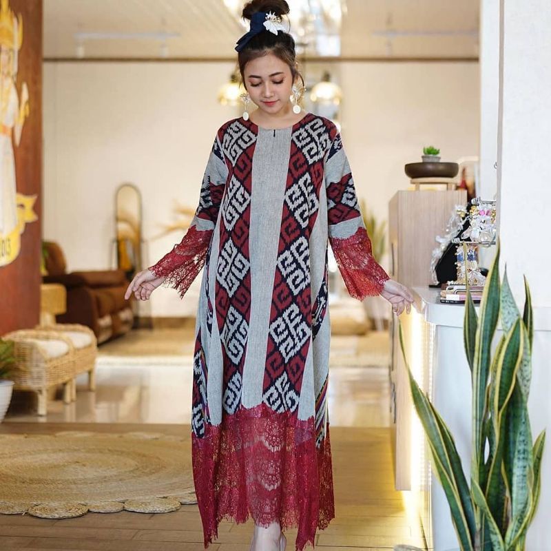 DRESS BROKAT TENUN FASHION TROSO JEPARA, DRESS CASUAL BROKAT TENUN ETNIK JEPARA, DRESS TENUN KOMBINA