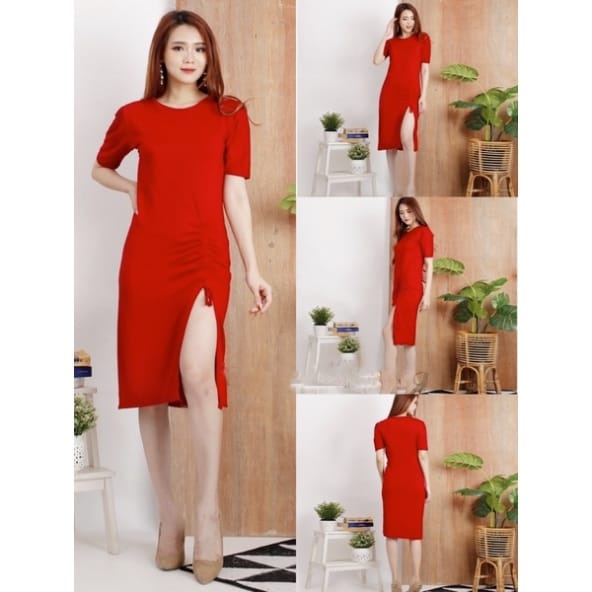 COD)dress serut 1597 | bahan spandek rayon super