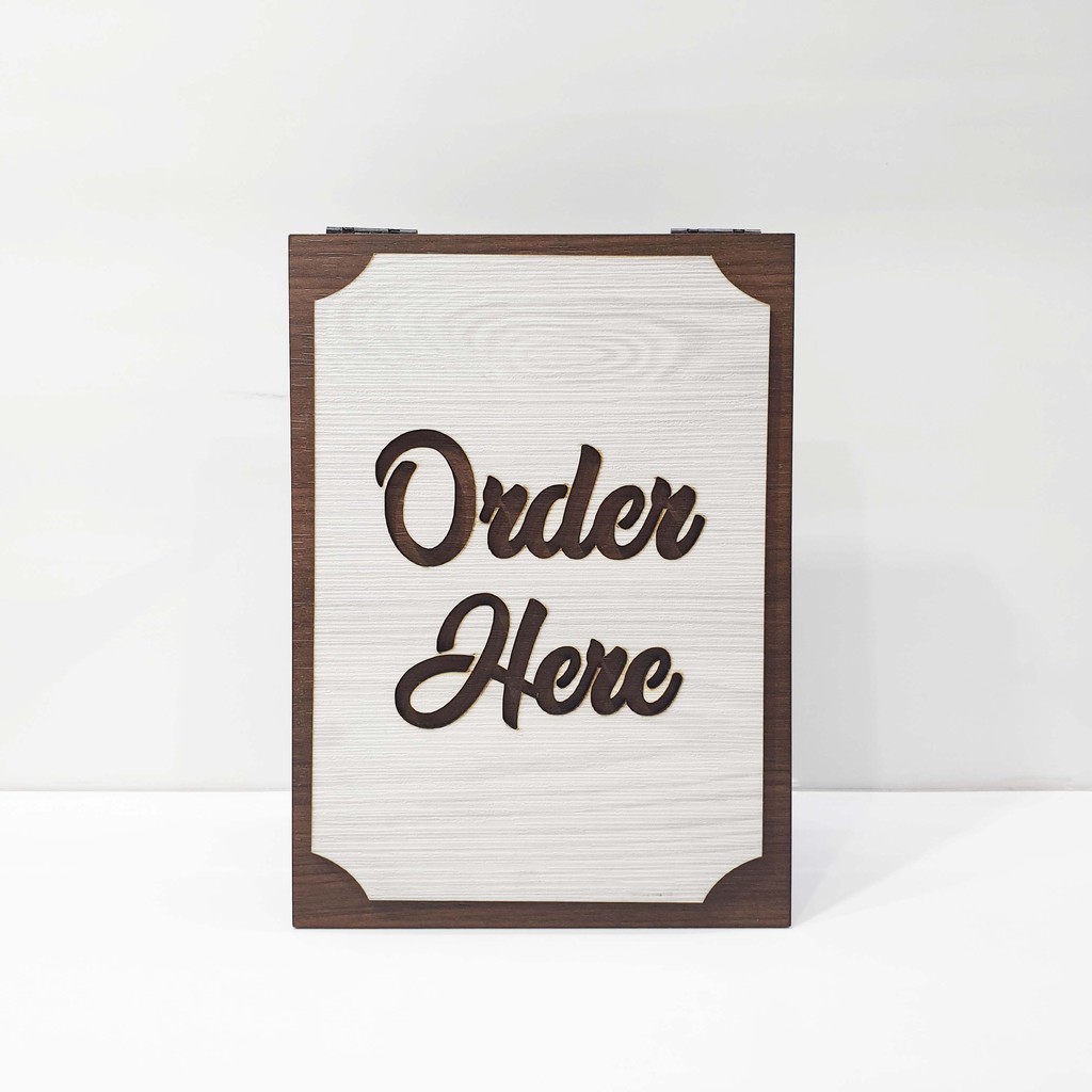 Signage Cafe duduk - ORDER HERE (MEJA) - Standing Sign Meja Counter