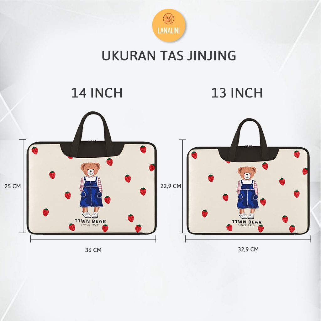 Sleeve Pouch Sarung Tas Bag Case Ipad Tab Tablet Macbook Air Pro Laptop Asus Acer Lenovo HP Huawei 11 12 13 14 15 inch Motif Gambar Beruang Bear Strawberry Warna Putih Merah Hitam Lucu Cute Murah Korean Model Jinjing Tali Strap