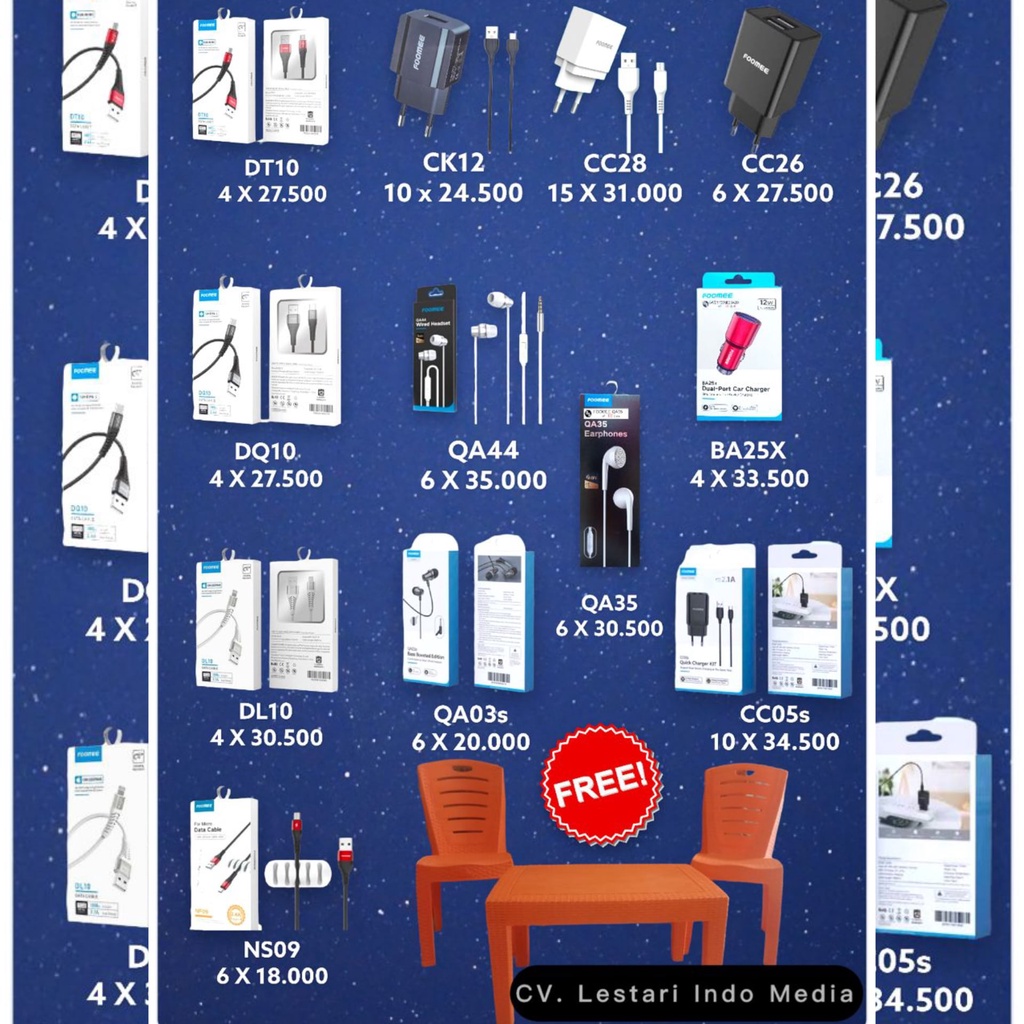 FOOMEE Promo Paket Reseller Gratis Gratis 2 Kursi & 1 Meja - DT10 + DQ10 + DL10 + NS09 + CK12 + QA44