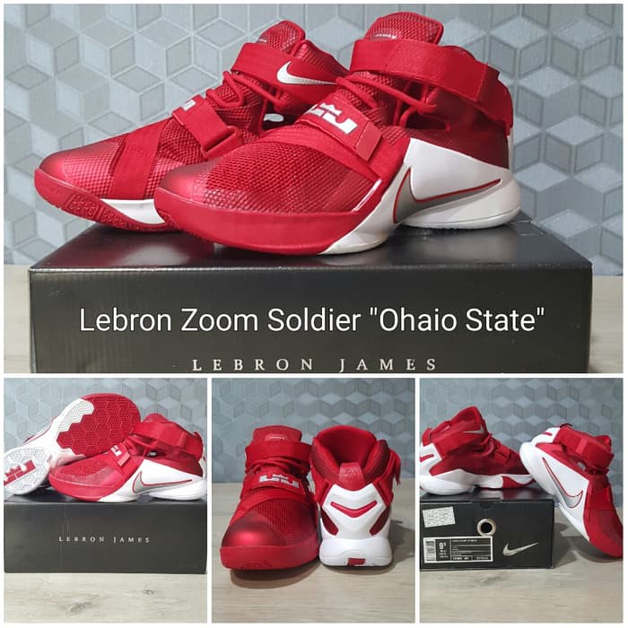 Terbaru  sepatu basket lebron zoom soldier 9  IX  ohio state red white  Berkualitas