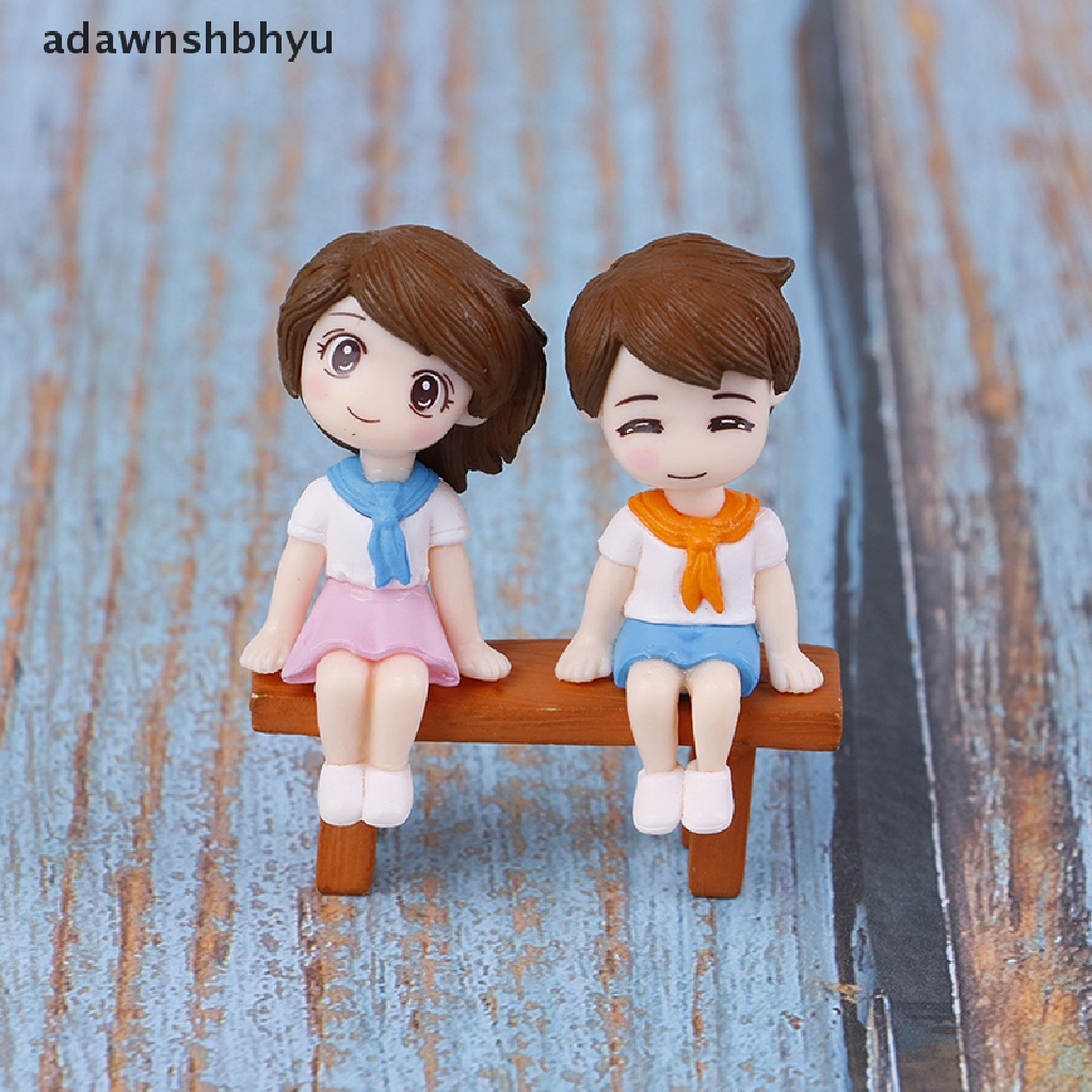 Adawnshbhyu 1set Sweet Couple DIY Patung Miniatur Mini Taman Deco Kursi Lanskap Mikro