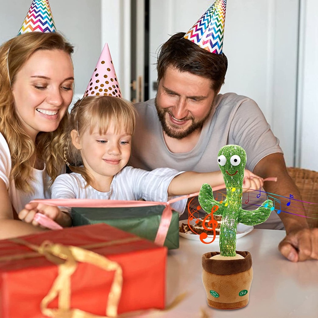 Grosir✅Dancing Cactus Toy USB Boneka Talking Cactus Toy Electric Speaking Cactus Cactus Mimicking Toy  Singing Cactus Recording and Repeat Your Words, Singing Cactus Toy(Clothes and Hats Can be Taken Off)