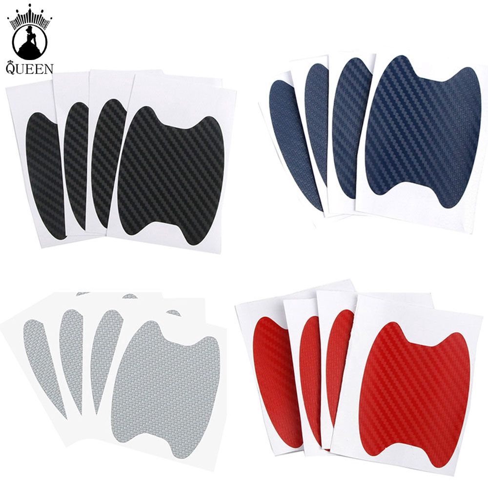 Queen 4Pcs set Stiker Cover Gagang  Pintu  Mobil  3D Karbon 