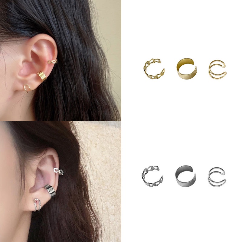 3pcs / Set Anting Klip Tanpa Tindik Untuk Wanita