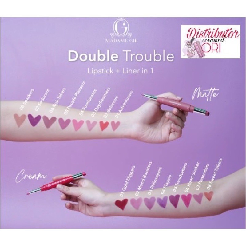 lipstik + kuas liner --- madame gie double trouble matte -- lipstik + liner madame gie