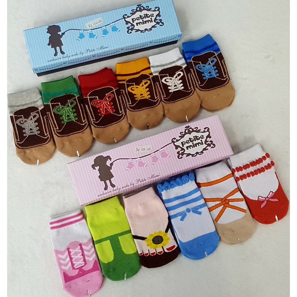 kaos kaki bayi petite mimi cowo cewe size 0-3bulan isi 6pc