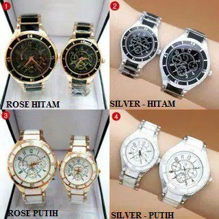 BAJ JAM TANGAN COUPLE PASANGAN PRIA WANITA RANTAI CHRONO KERAMIK STAINLEES GROSIR CH001