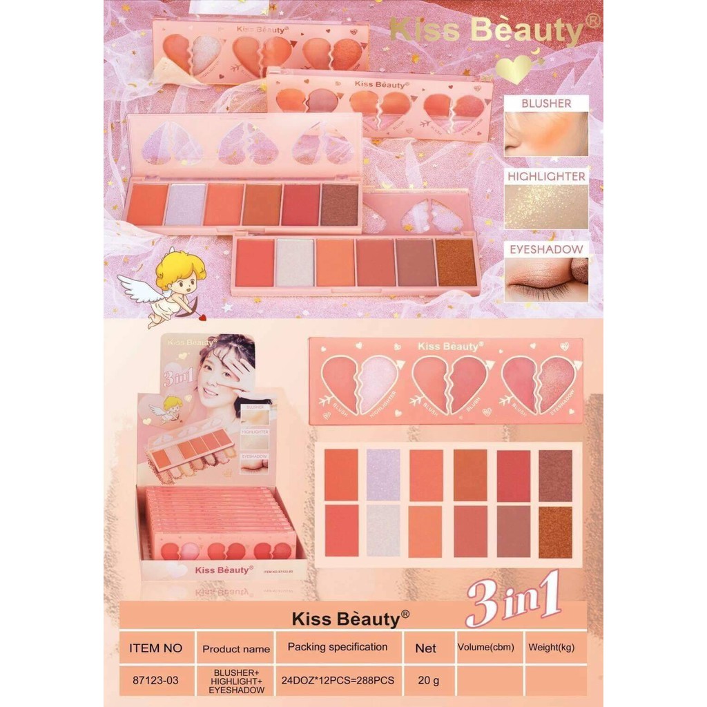 [Per Pc] Kiss Beauty Cupid 3in1 Eyeshadow, Highlighter, Blusher 87123-03