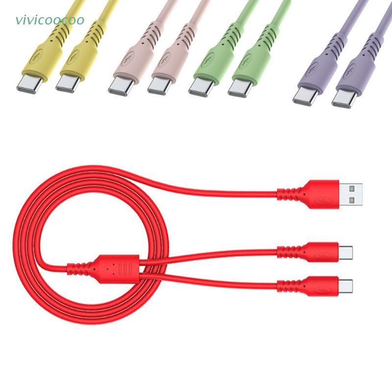 VIVI   2in1 USB To Dual Type C Male Cable Silicone Mobile Phone USB C Charging Cord Type C Charger Line for Cellphones