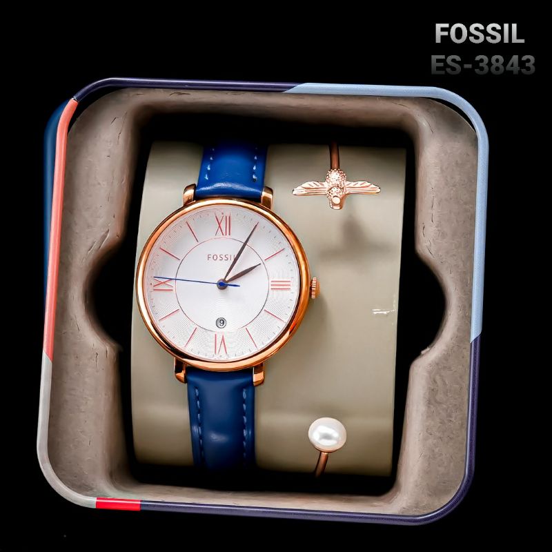 Jam Tangan Wanita Merk Fossil Jaqueline Leathers Free Box Set